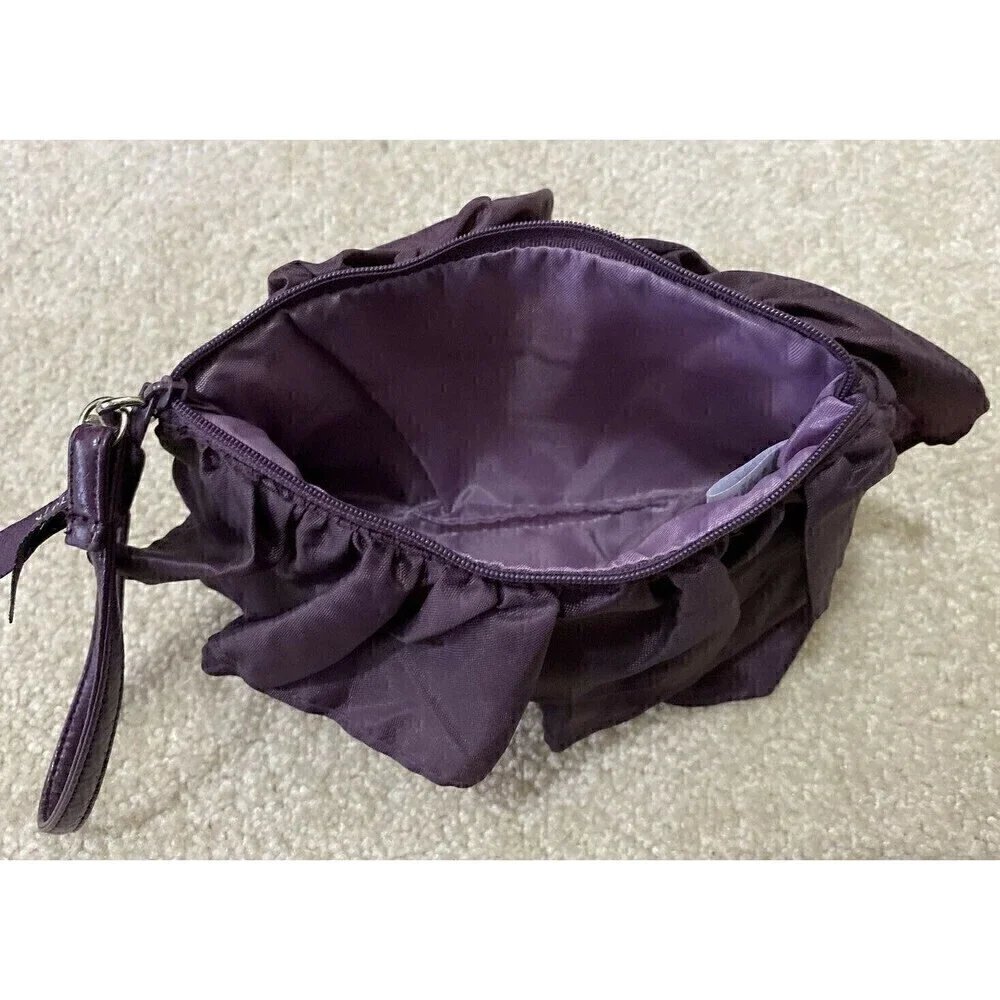 Thirty One Purple Ruffle Wristlet Plum Bag Handbag Clutch Wallet Nylon 608A